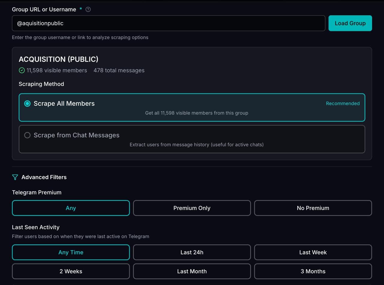 Telegram group lead sourcing and filtering in Xreacher